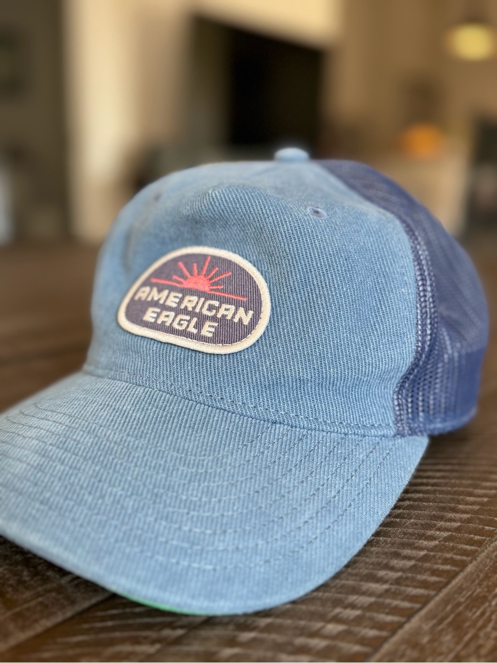 American Eagle Outfitters Light Blue and Navy Trucker Hat